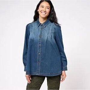 Logo Denim Shacket by Lori Goldstein Size S